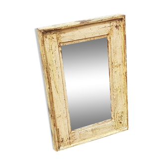 Miroir blanc casse bois vieux teck patine