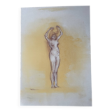 Tableau signé sanguine pastel portait féminin « la coiffure »