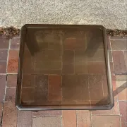 1970s occasional coffee table in smoked Plexiglas by Prisunic