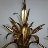 Wheat cob chandelier of the Masca House, gilded aged, 3 fires, 70s/80s