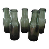 Lot of 5 vintage green bubble glass bottles (1950-1970)