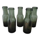 Lot of 5 vintage green bubble glass bottles (1950-1970)