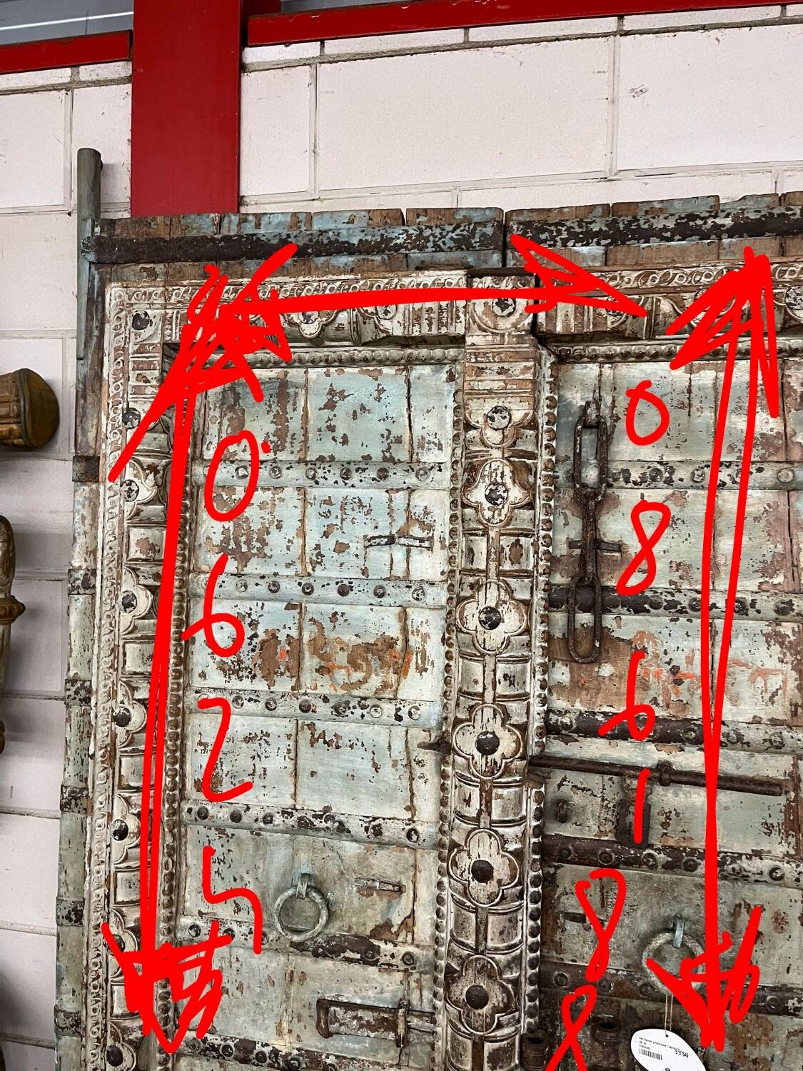 Old antique Indian door from Rajasthan made of old teak wood - functional