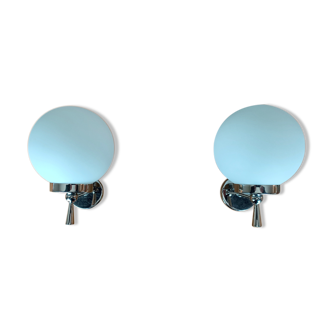 Pair of opaline globe sconces