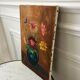 Old oil on canvas painting bouquet of vintage flowers
