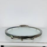 Plateau en métal argenté et verre, vintage