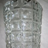 Transparent glass vase with art deco geometric patterns