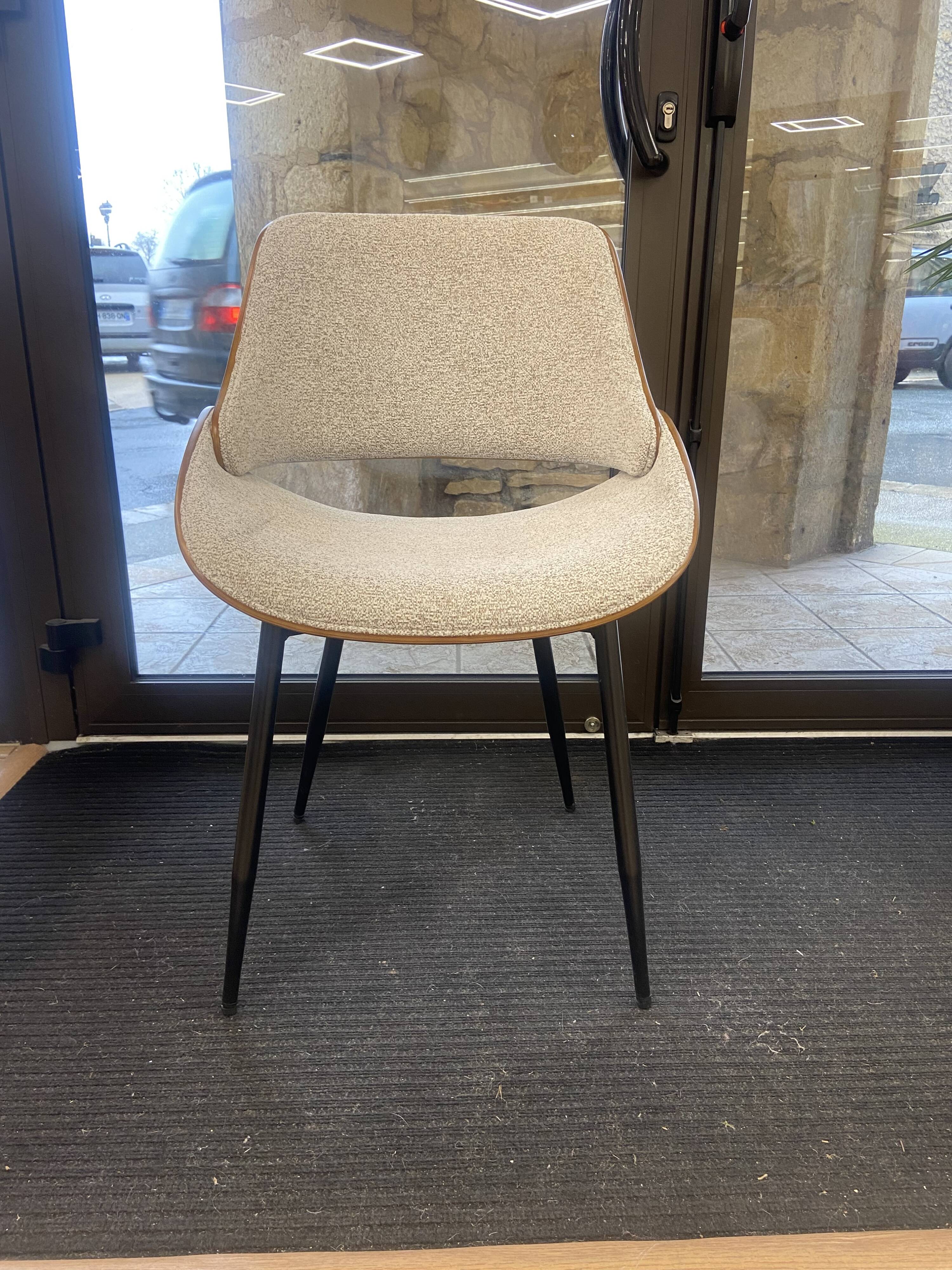 wooden chair with ecru velvet fabric