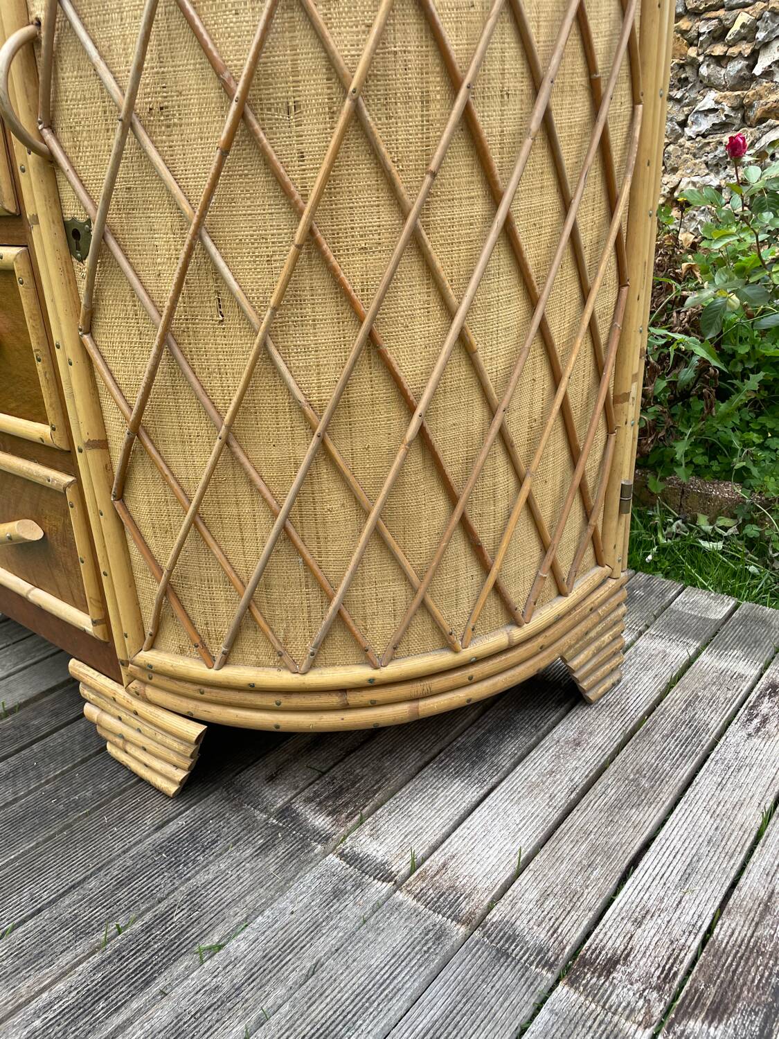 Vintage rattan and oak sideboard 1960-70