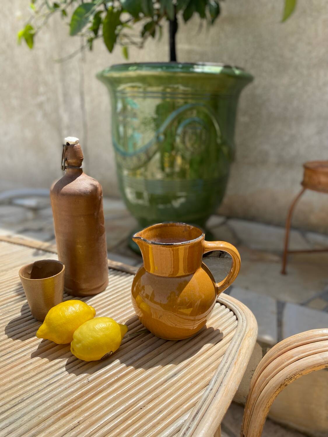 Antique glazed ceramic pitcher