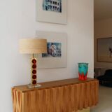 Brutalist Style Cabinet, Italian Faceted Oakwood and Brass Sideboard