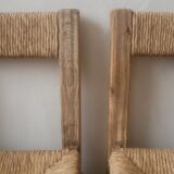 Pair of brutalist chairs in wood and straw