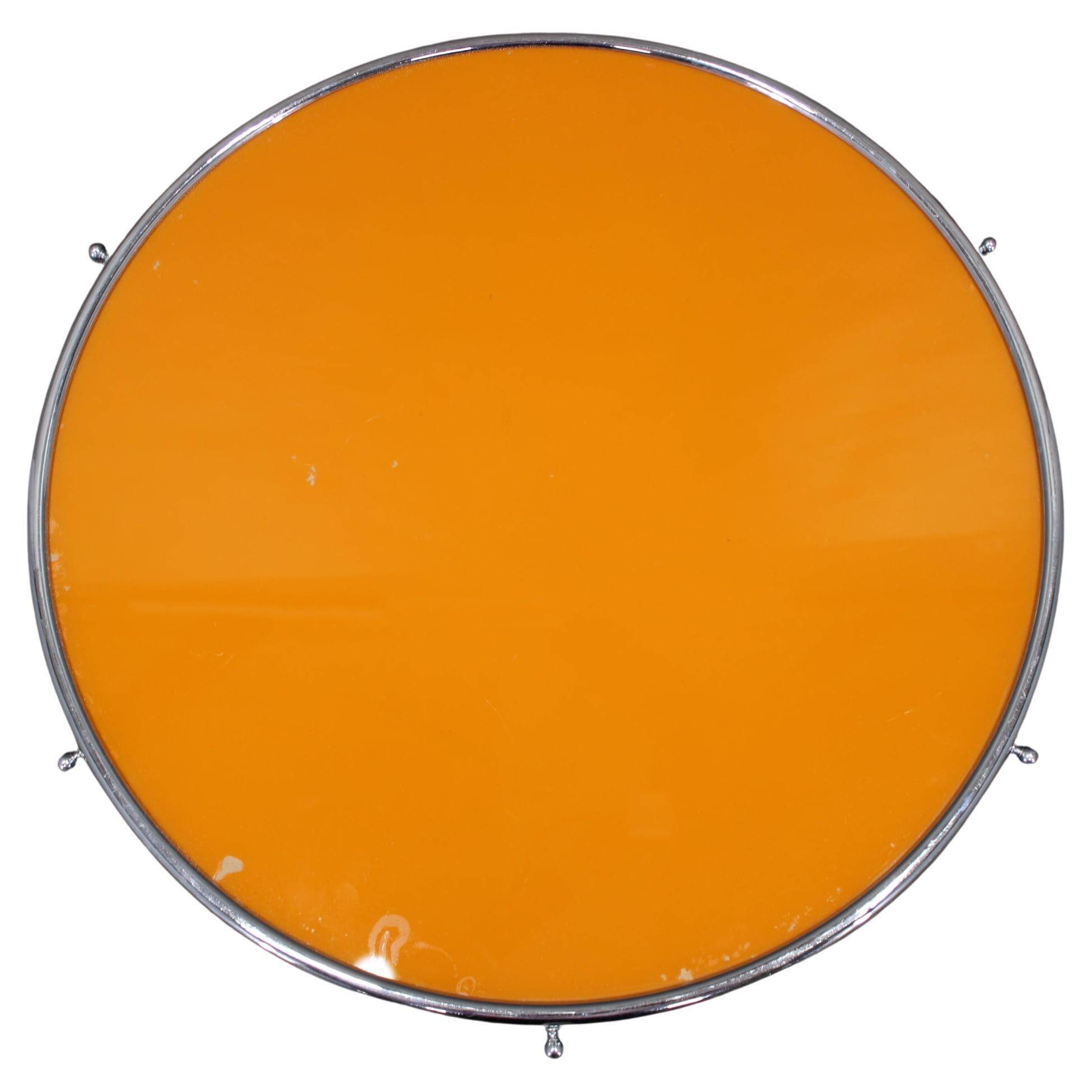 Art Deco swivel serving tray, chrome glass wood, Czechoslovakia 1930s