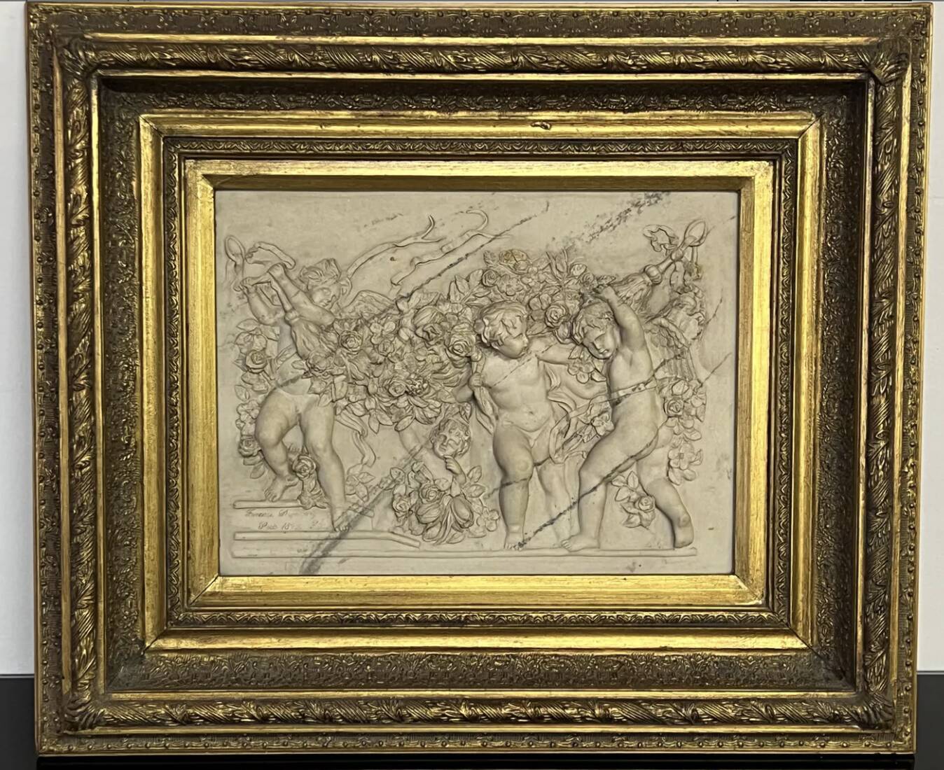 Marble high relief by François Duquesnoy "Putti, garlands and flowers" Paris