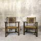 Pair of vintage wooden and straw armchairs