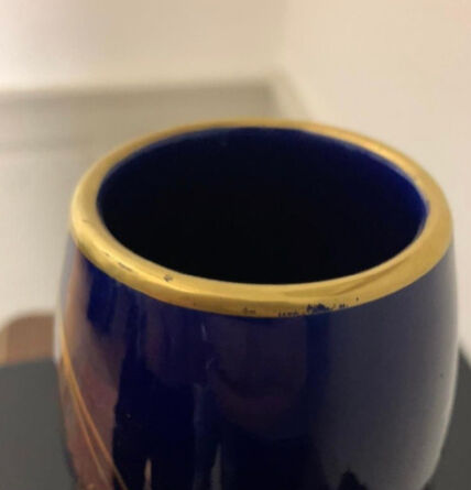 Maurice Pinon Heuze Vase in blue porcelain and gold Art Deco 1920