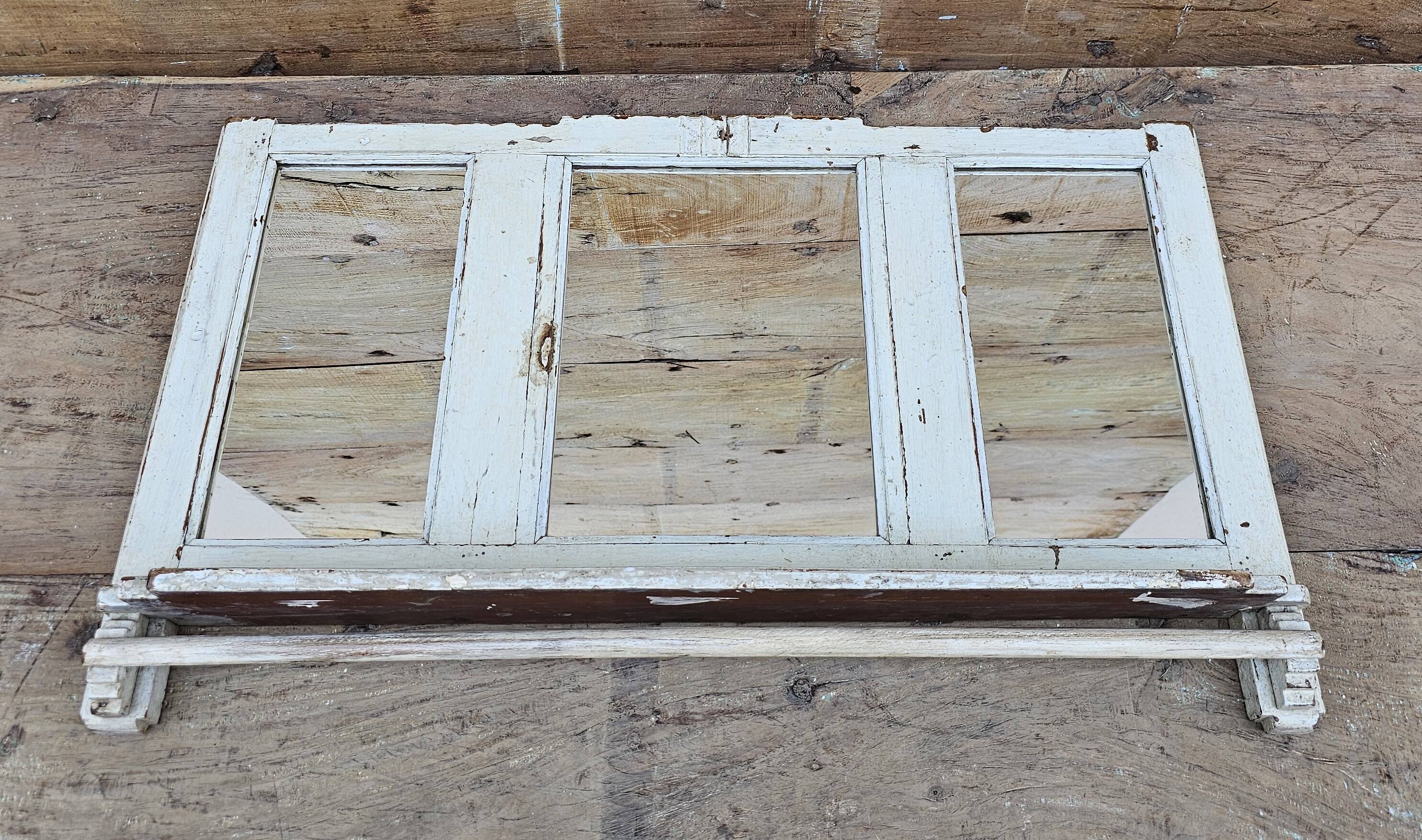 Antique mirror - triptych shelf in Burmese teak