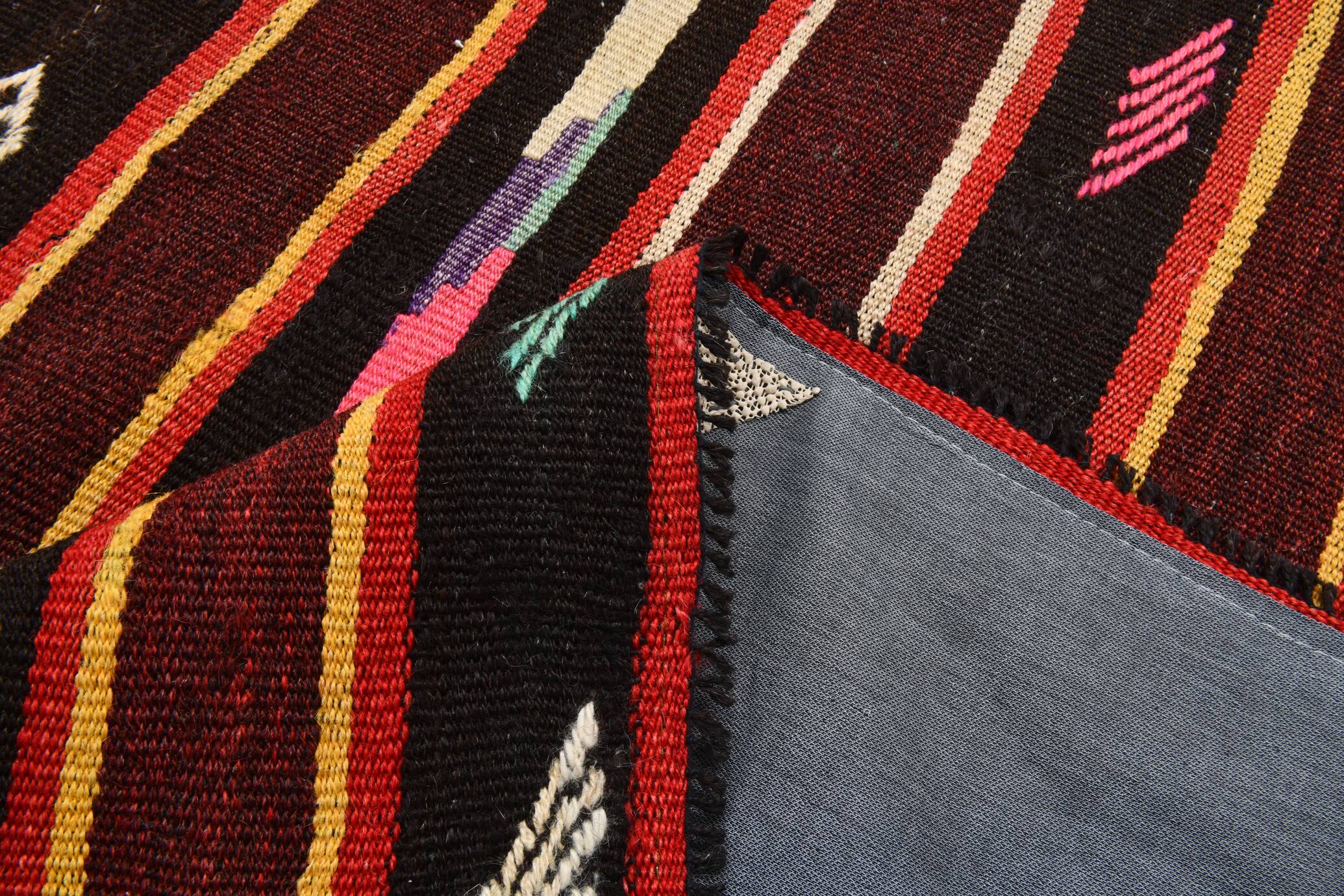 Wine Red Handmade Vintage Kilim Rug, 143x275Cm
