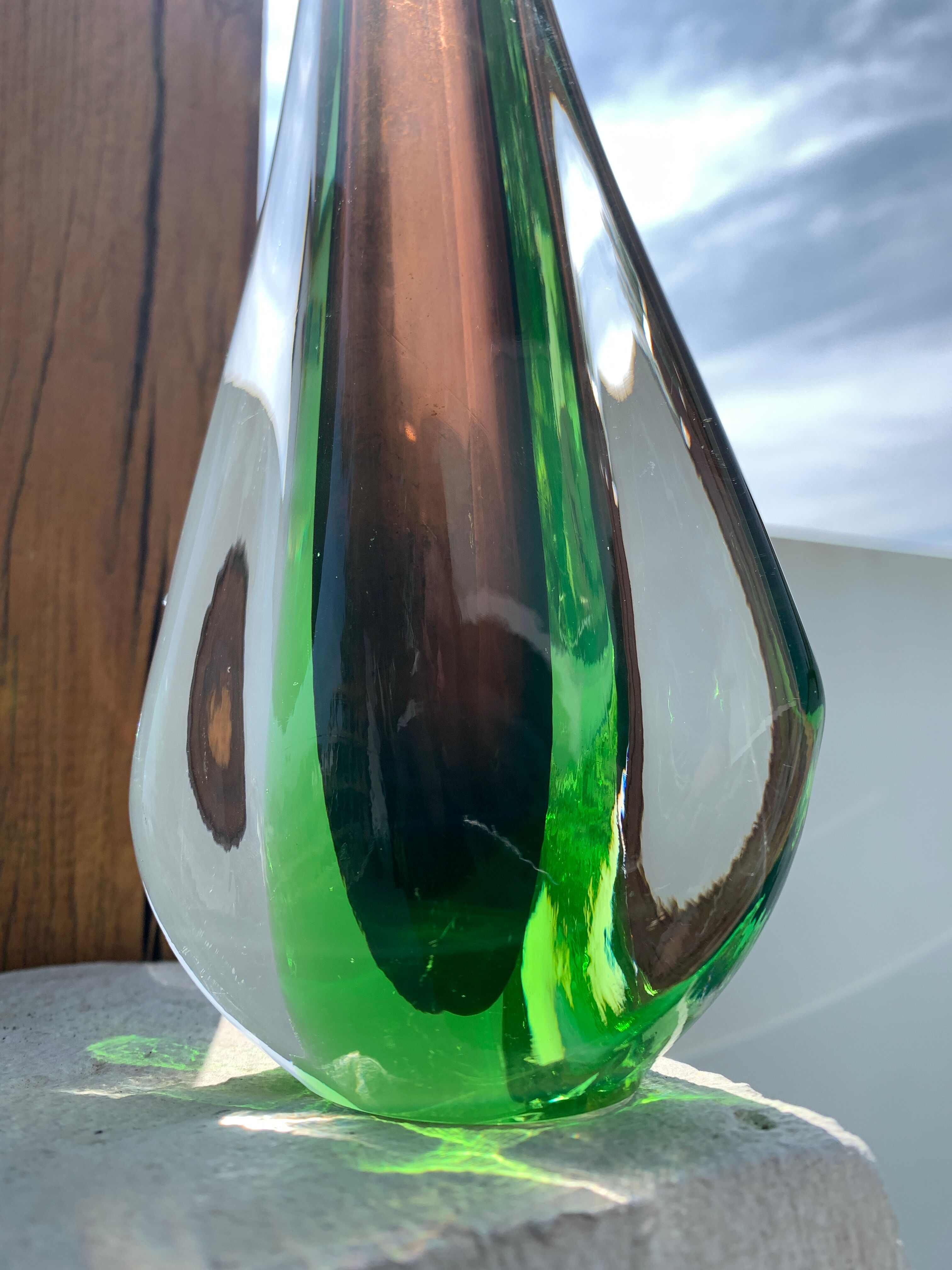 Green and red glass soliflore Sommerso Murano vase 1970