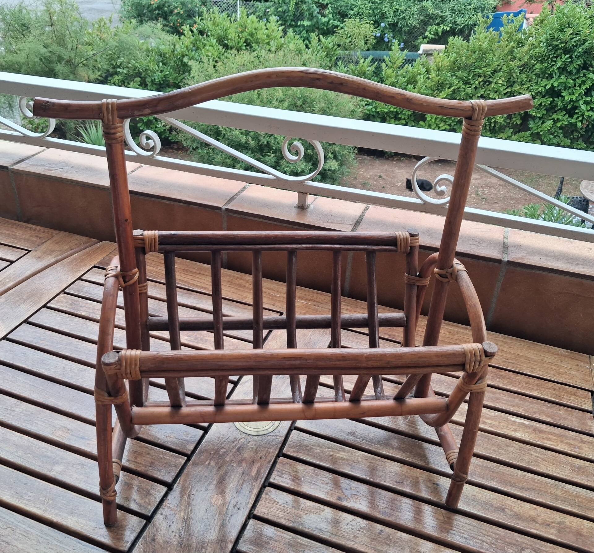 Vintage rattan magazine rack