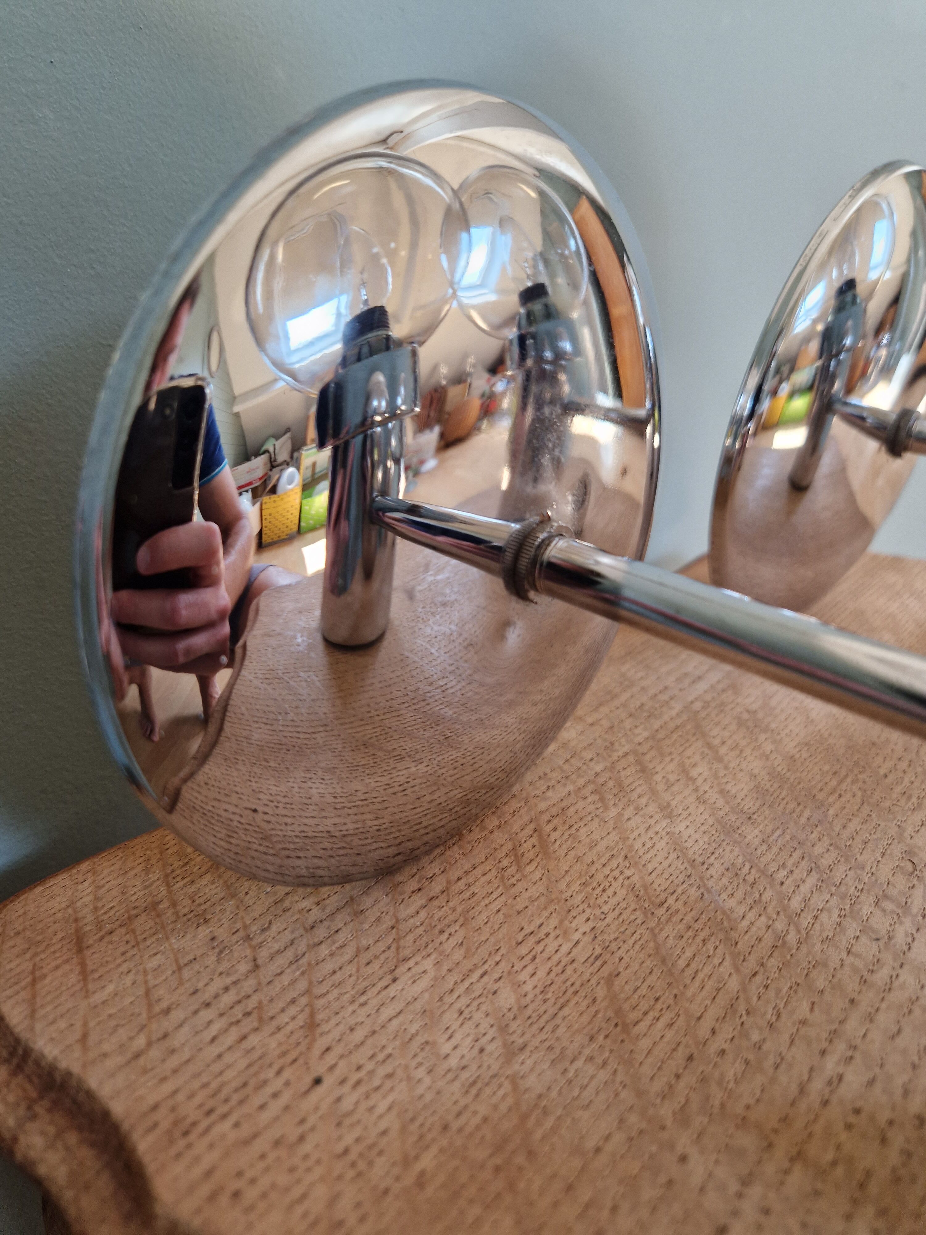 Pair of vintage wall lights in chromed metal and smoked glass, 70s