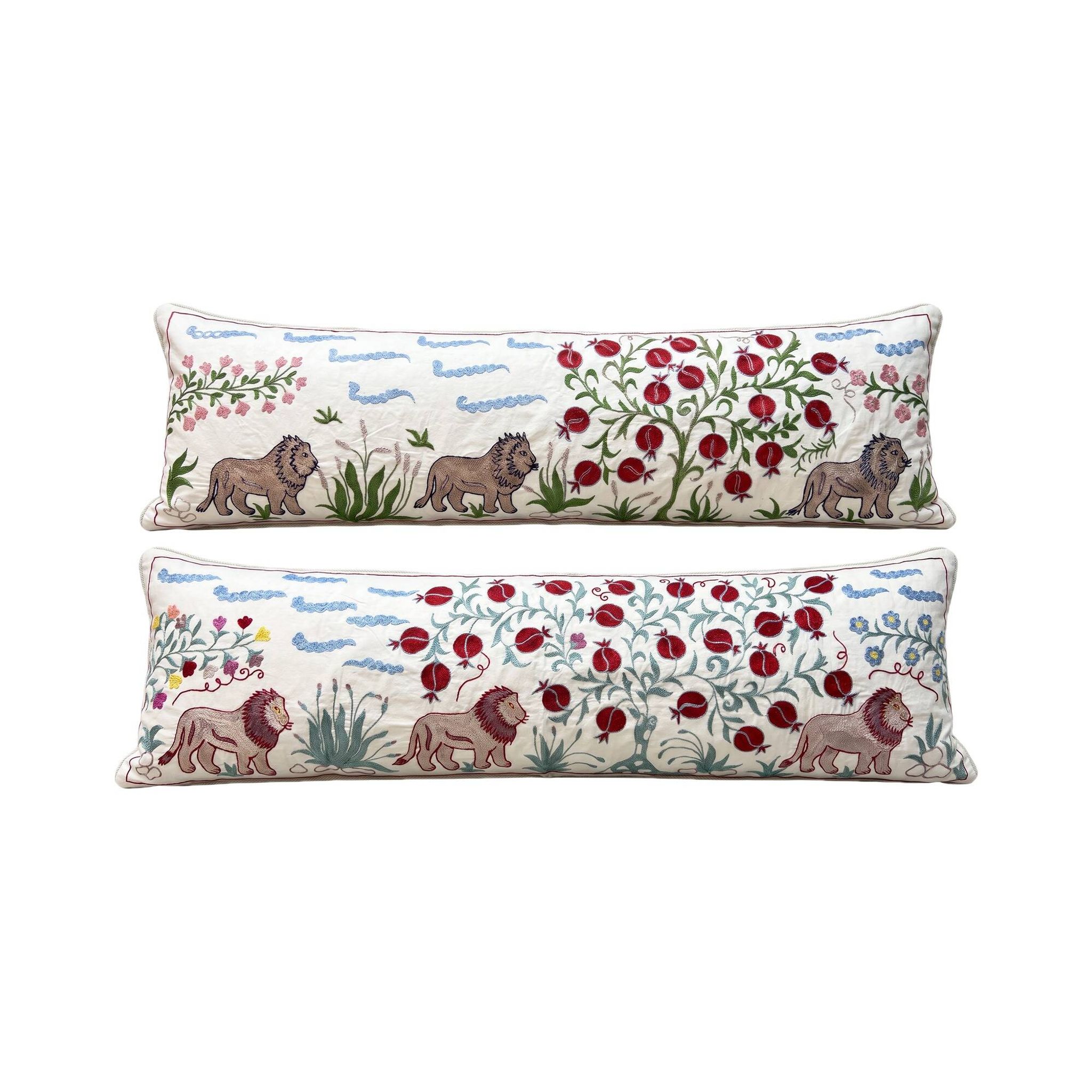Set of 2 vintage embroidered cushion covers 45x137 cm