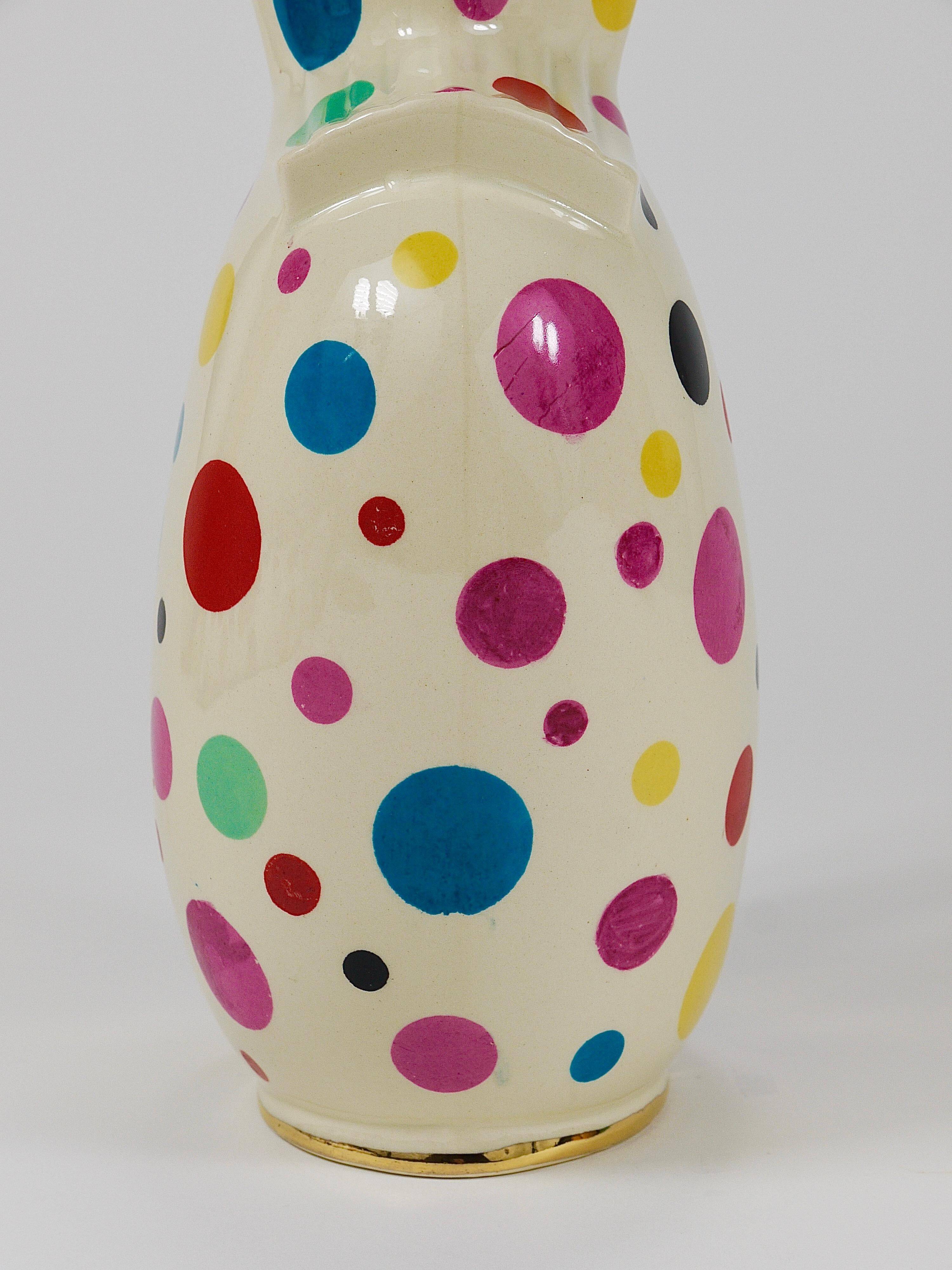 Boch Frères Pichet / Mid-Century Jug in Gold and Polka Dots, Belgium, 1950s