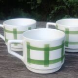 Set of three large ceramic coffee cups Vintage green Scottish décor.