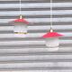 Pair of enamelled sheet metal and glass pendant lights