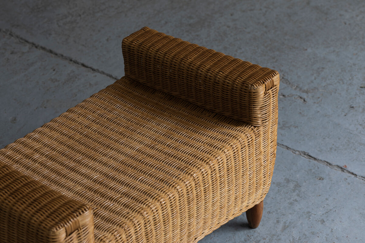 Stool, hocker in rattan and teak, Dutch design, 1970’s