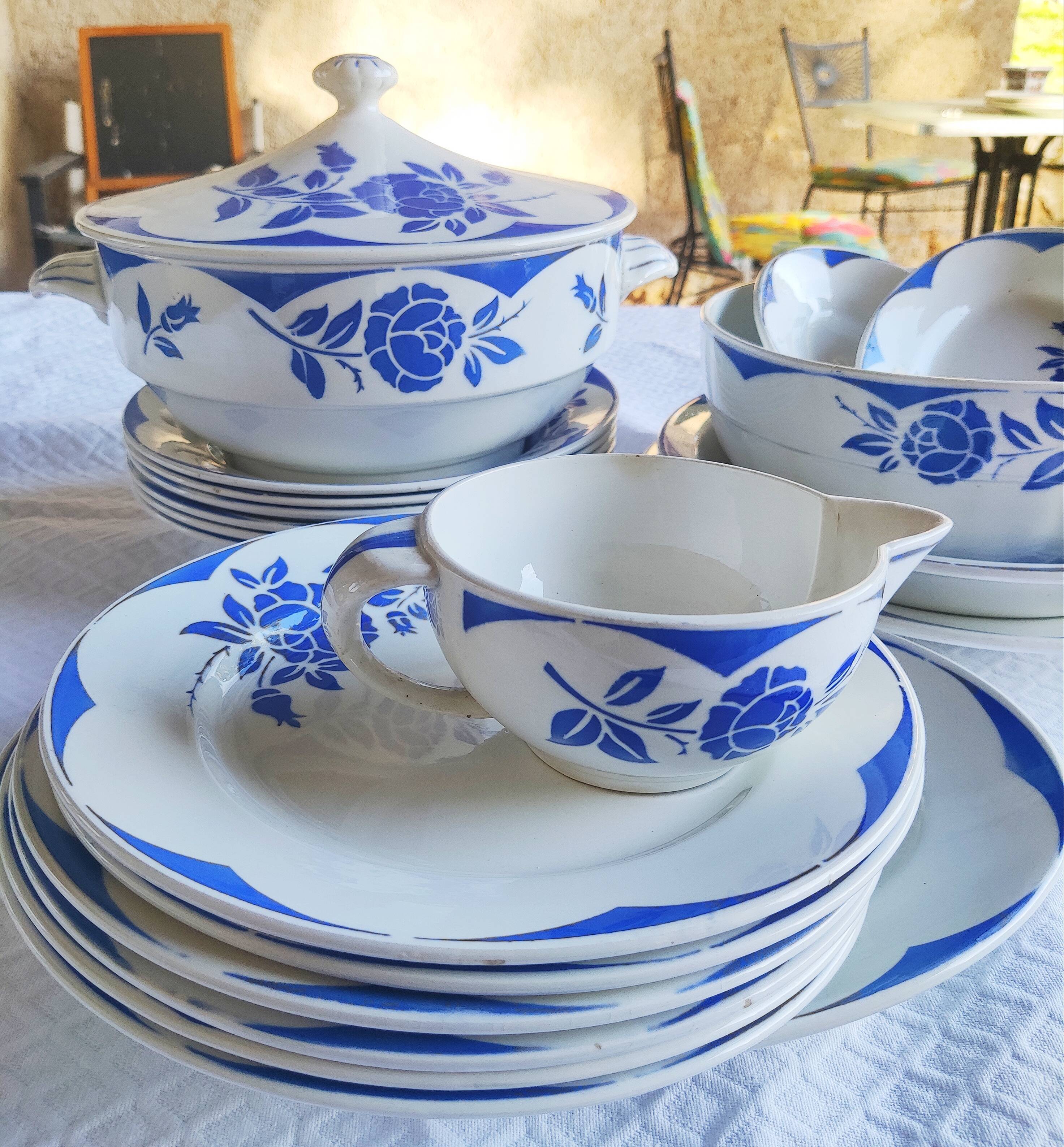 Table service Digoin Sarreguemines - blue and white