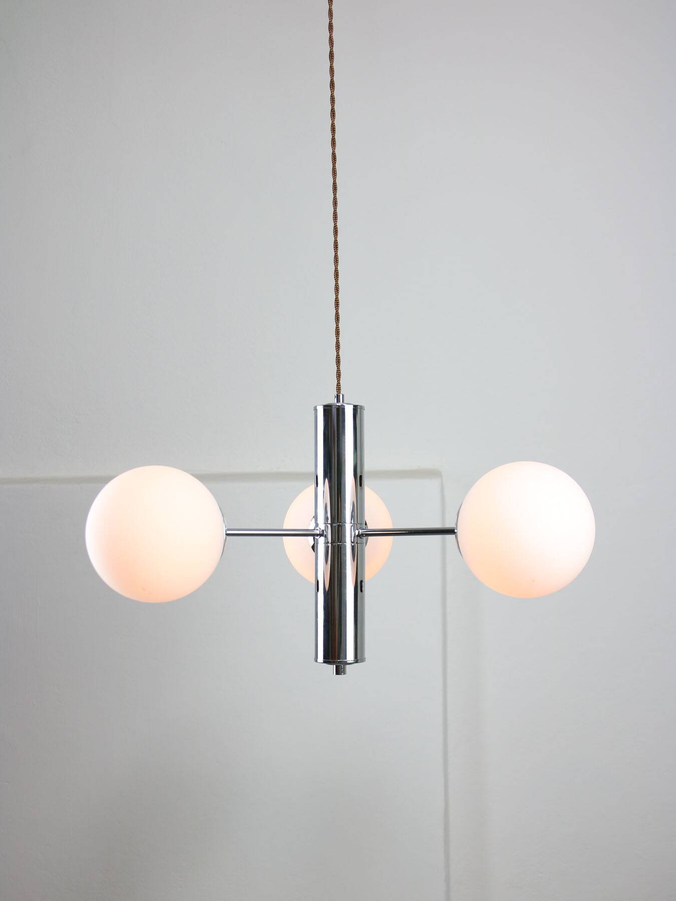 Vintage Italian Chrome and Opaline Chandelier