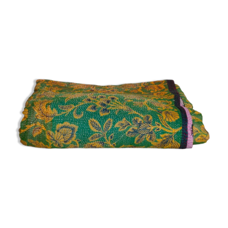 Kantha Sari Bedspread Purple & Green