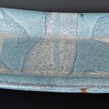 Rectangular dish glazed terracotta ceramic XXth signature
