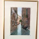 Watercolor depicting a glimpse of a canal in Venice or Chioggia signed