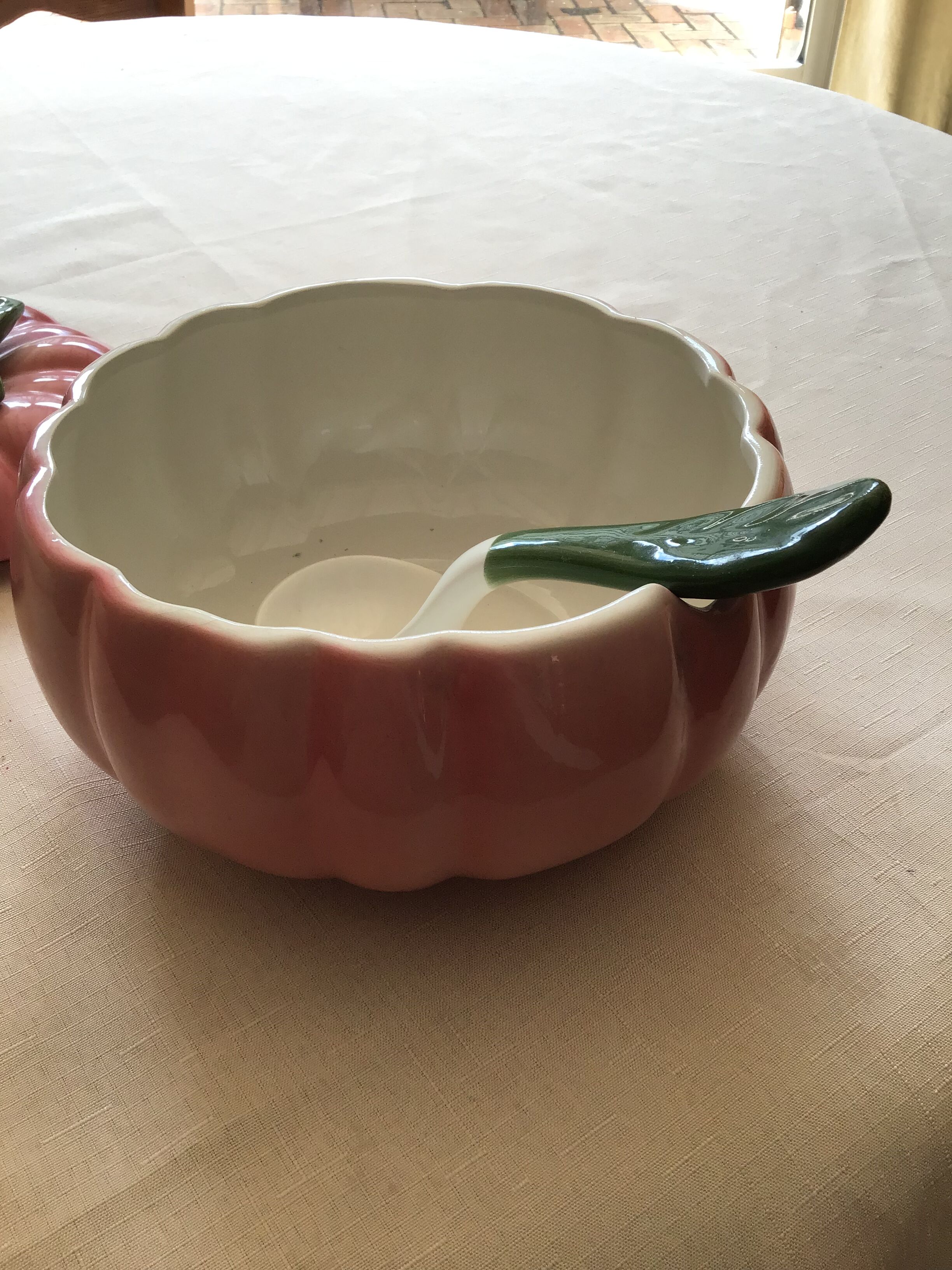 Soup slurry pink pumpkin with its ladle