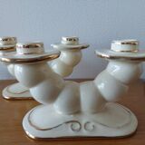 Pair of cream ceramic candlesticks with gold trim circa 1930-1950