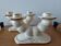 Pair of cream ceramic candlesticks with gold trim circa 1930-1950