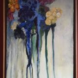 Tableau ancien à l'huile représentant un bouquet de fleurs