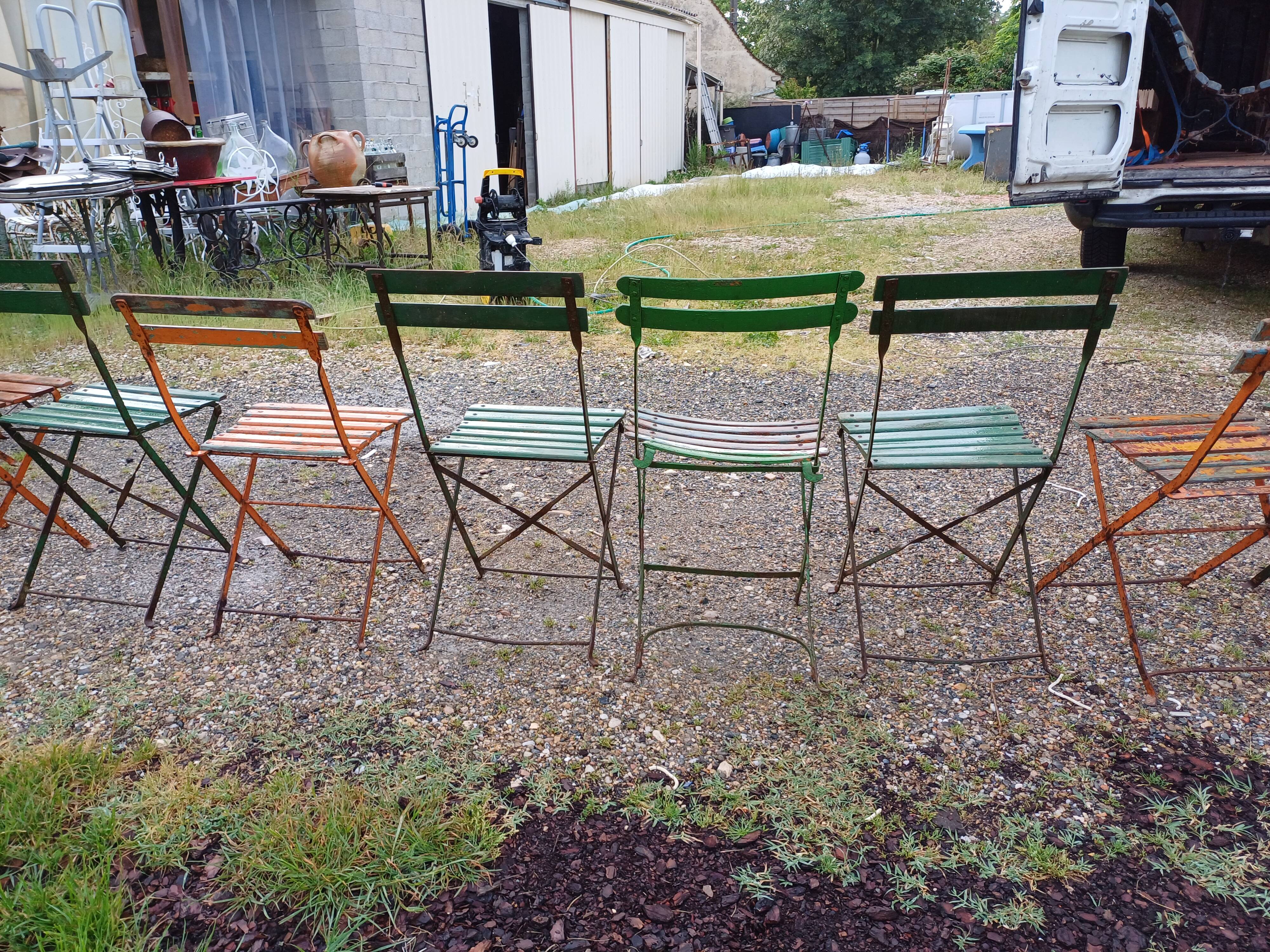 12 folding iron and wood garden chairs