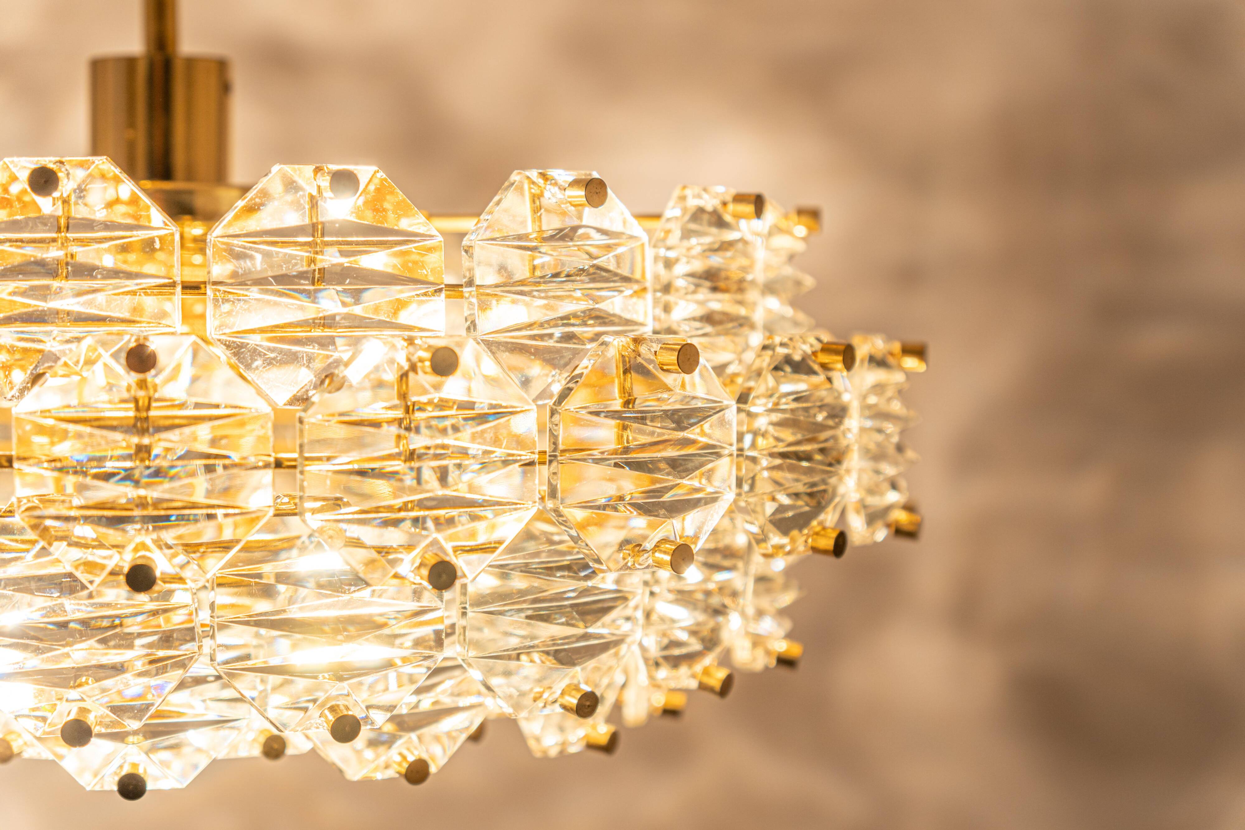 Dazzling chandelier, brass and crystal glass by Kinkeldey, Germany, 1970s.