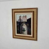 Original mid-century Swedish oil on canvas – “Entrance” by Reuben Hedin – vintage & framed – 55 × 63 cm