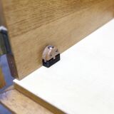 French wardrobe with tapered legs, 3 doors, 1 mirror (27*130), and 1 drawer.