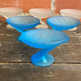 Set of 6 zig zag design ice cream bowls la rochere frosted glass france