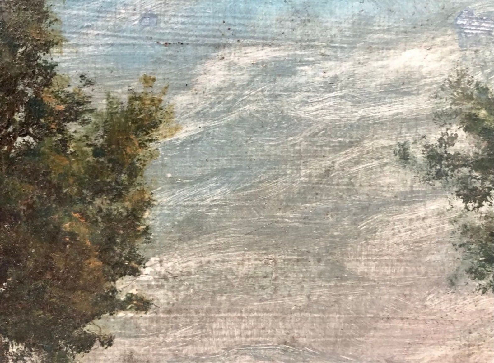 Mid 20th Century French Farmhouse Landscape Oil Painting on Board