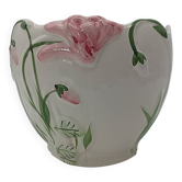 Grand cache-pot vintage en céramique à relief floral (Barbotine) – Ø 20 cm