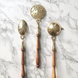 Set of 3 vintage wooden and brass kitchen utensils