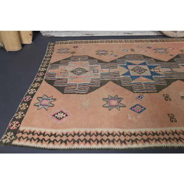 Vintage Turkish Oushak Handmade Cotton Orange Wool Kilim Runner Rug 170x404