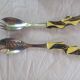 Vallauris salad bowl and serving utensils, signed Fase