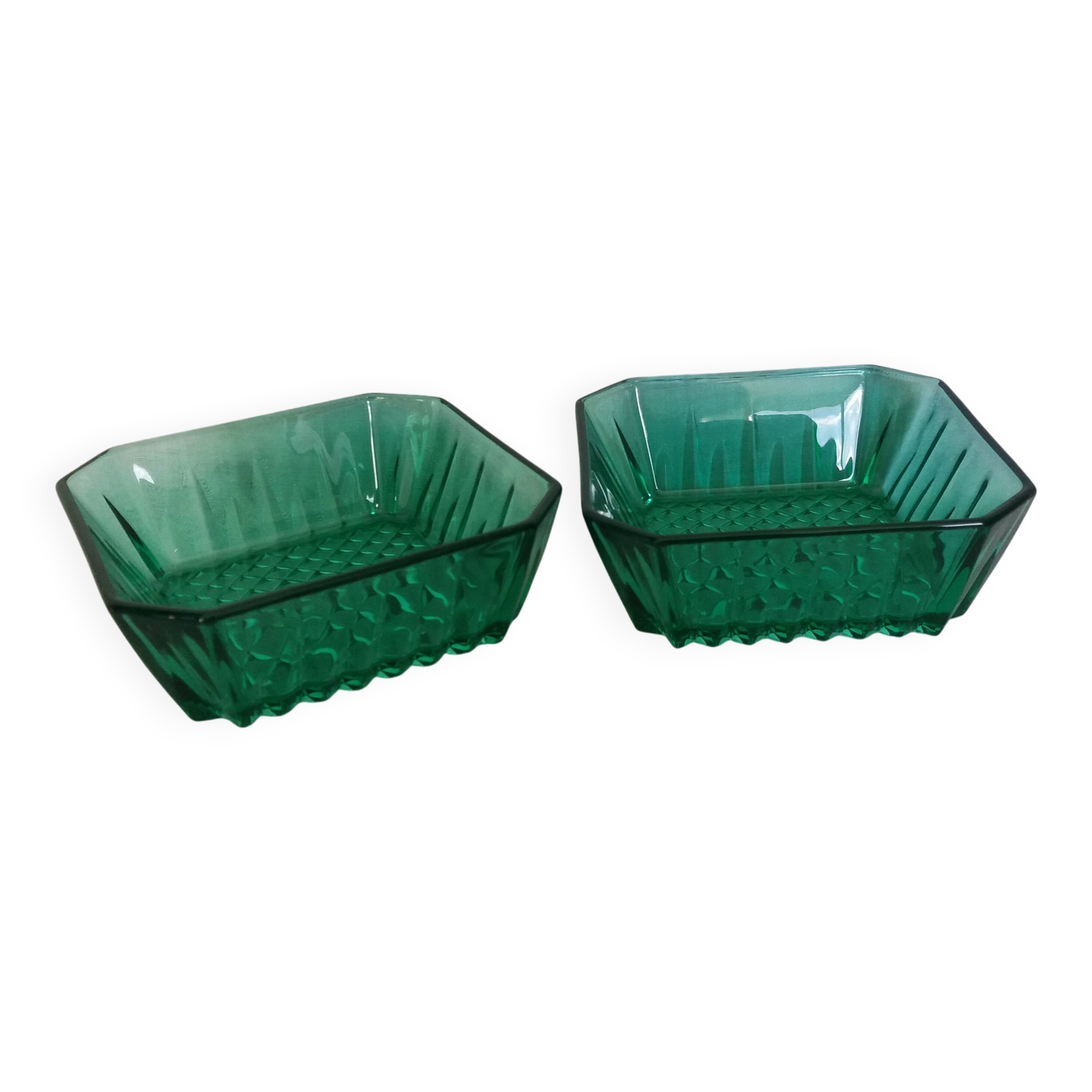 Emerald green glass ramekins Arcoroc, crystal glassware from Arques.